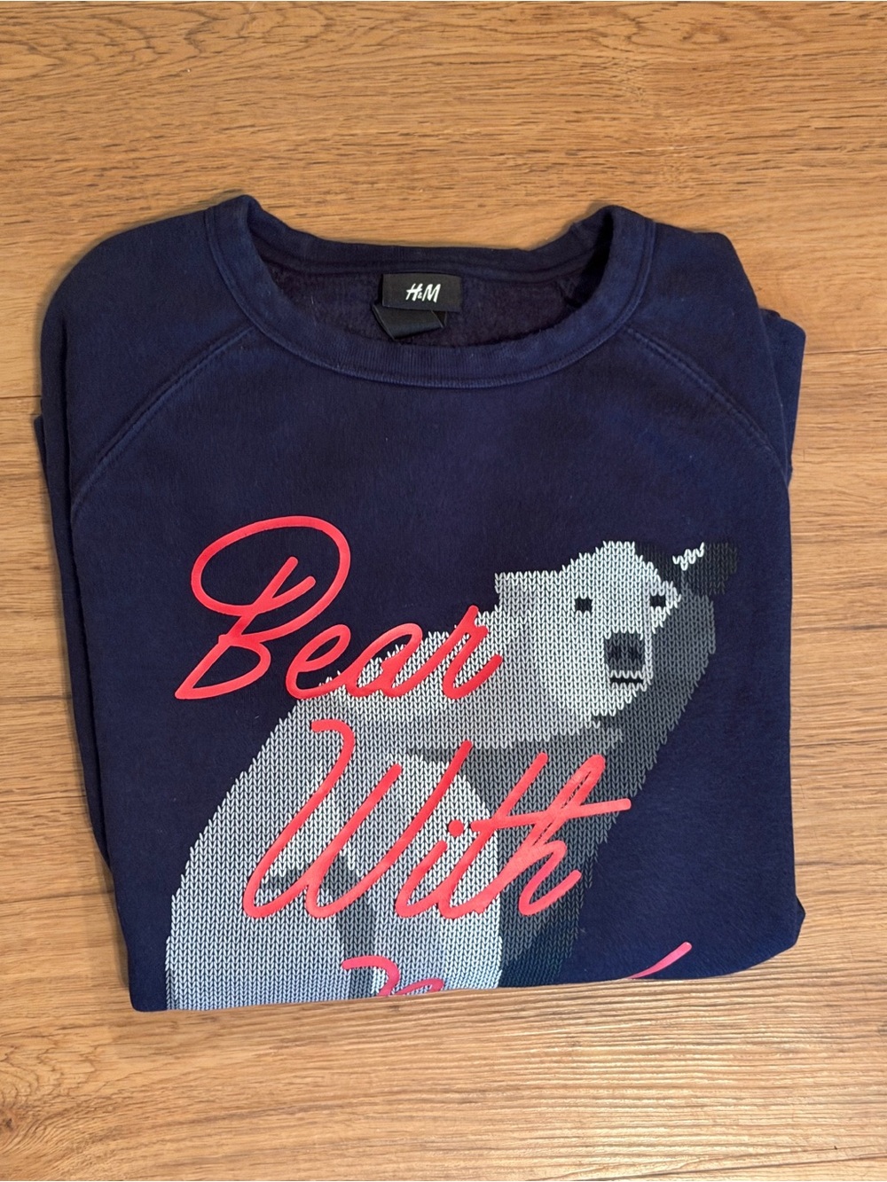 H&M Navy Crewneck Sweatshirt with Coral Script & Polar Bear